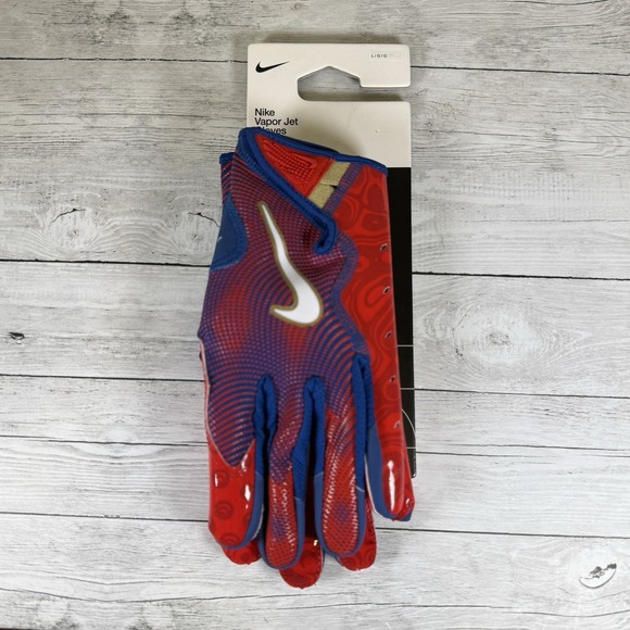 Nike Vapor Jet 8.0 Energy Football Gloves Adult Size L Blue/Red/Gold NWT - Picture 2 of 6
